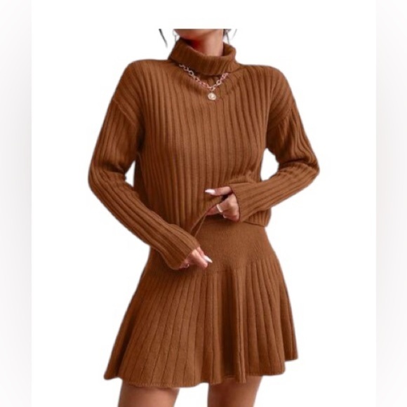 Relaxiva 2pcs Set: Solid Color Turtleneck Sweater And Skirt - Picture 3 of 10